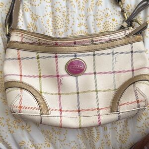 Coach Cream and Multicolor Plaid Shoulder Bag